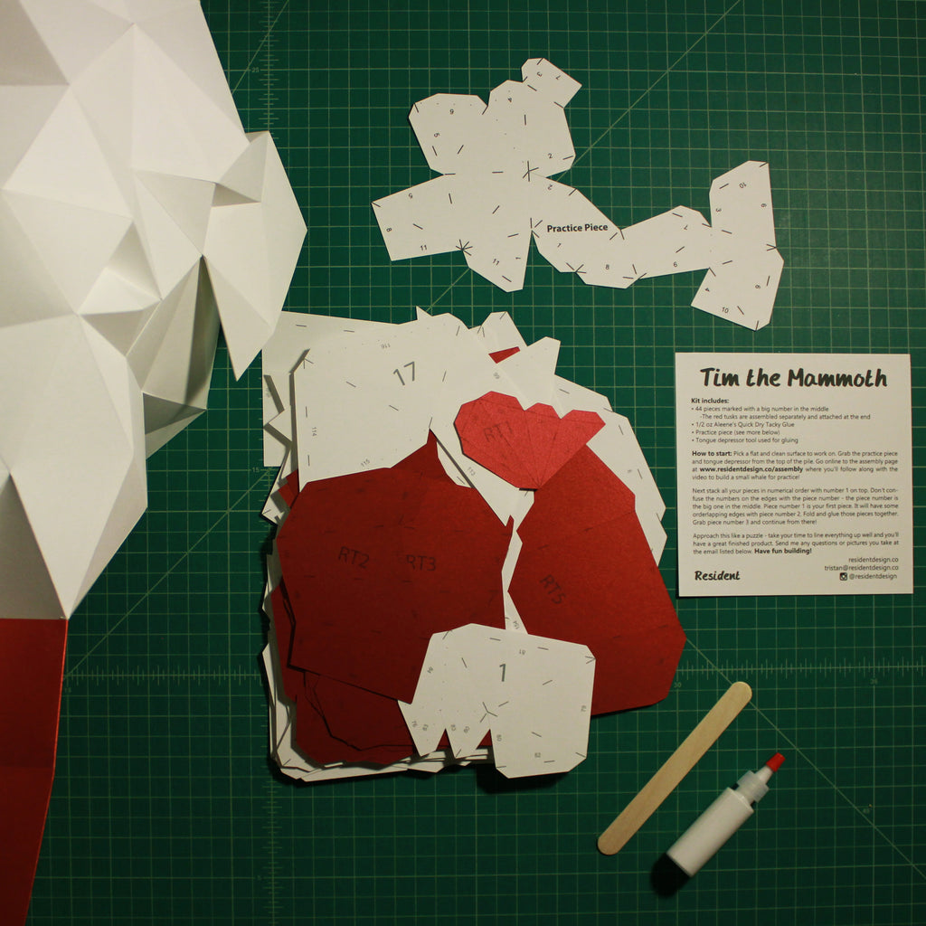 Cut & Scored DIY Animal Paper Sculpture Kits | Tim the Mammoth