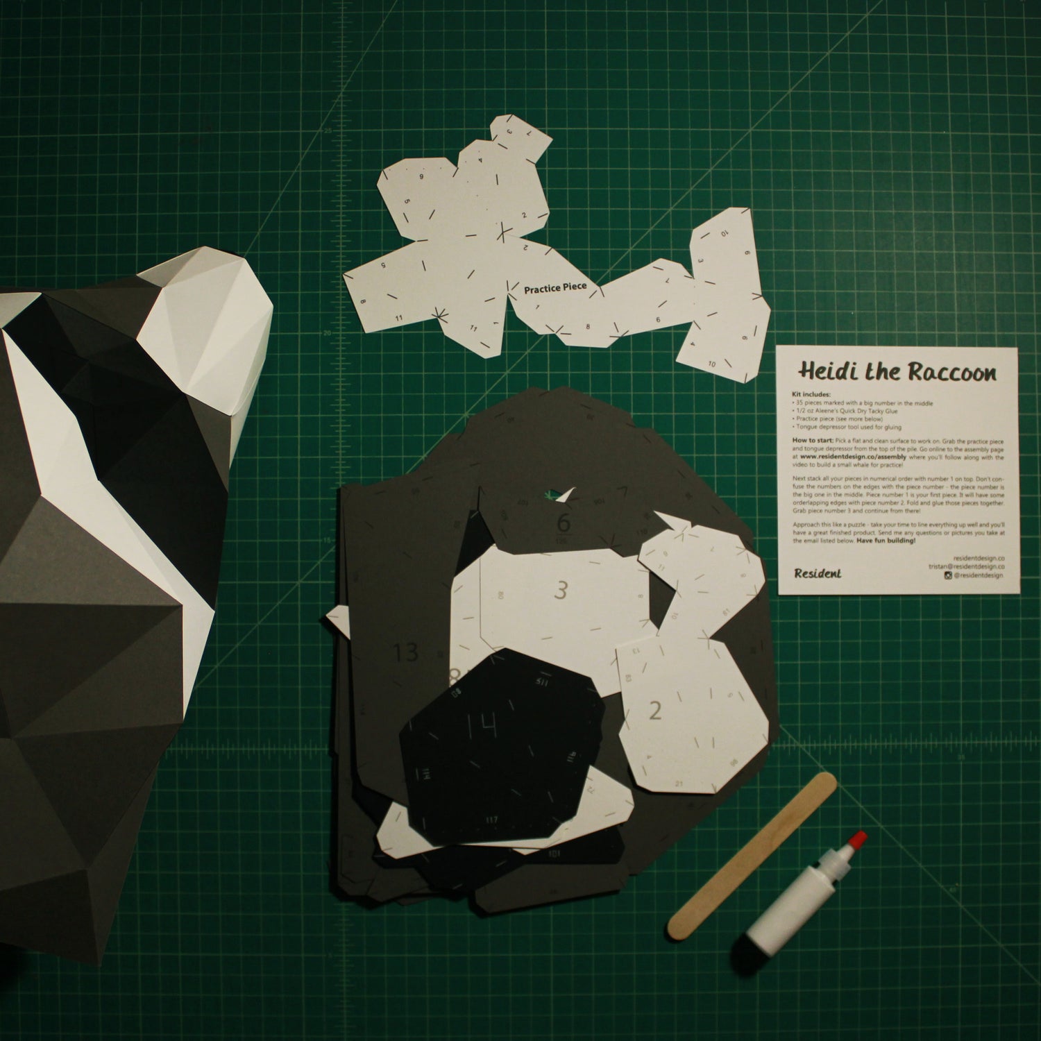 Cut & Scored DIY Animal Paper Sculpture Kits | Heidi the Raccoon
