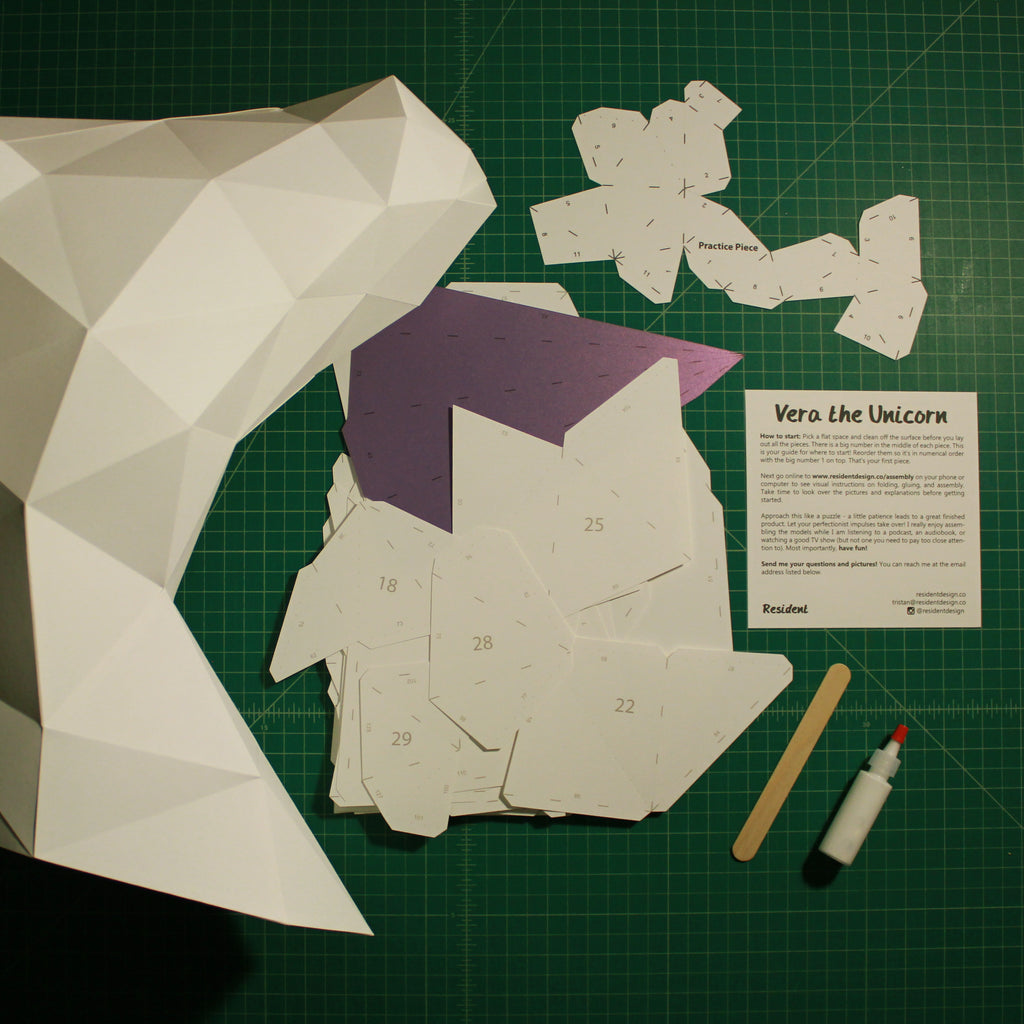 Cut & Scored DIY Animal Paper Sculpture Kits | Vera the Unicorn