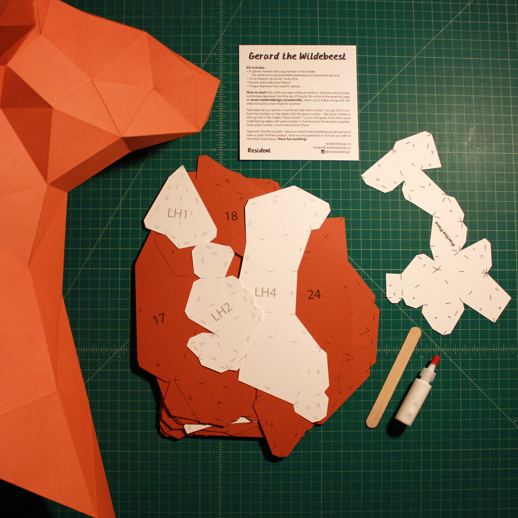 Cut & Scored DIY Animal Paper Sculpture Kits | Gerard the Wildebeest